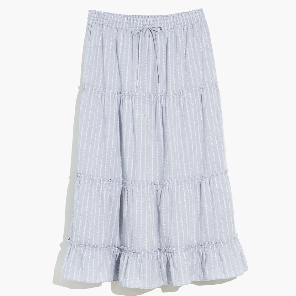 Madewell Striped Pull-On Ruffle Tiered Maxi Skirt Size M NWT